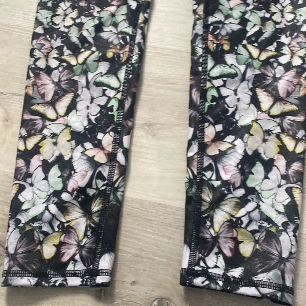 Alo Yoga Women's Black Multicolor Butterflies Ankle Compression Leggings Sz XS